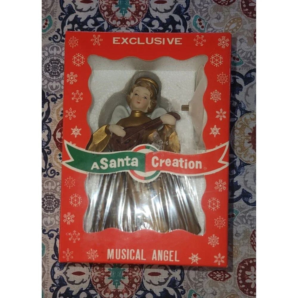 Vtg Berman & Anderson Rotating Musical Porcelain Angel Plays Silent Night 8